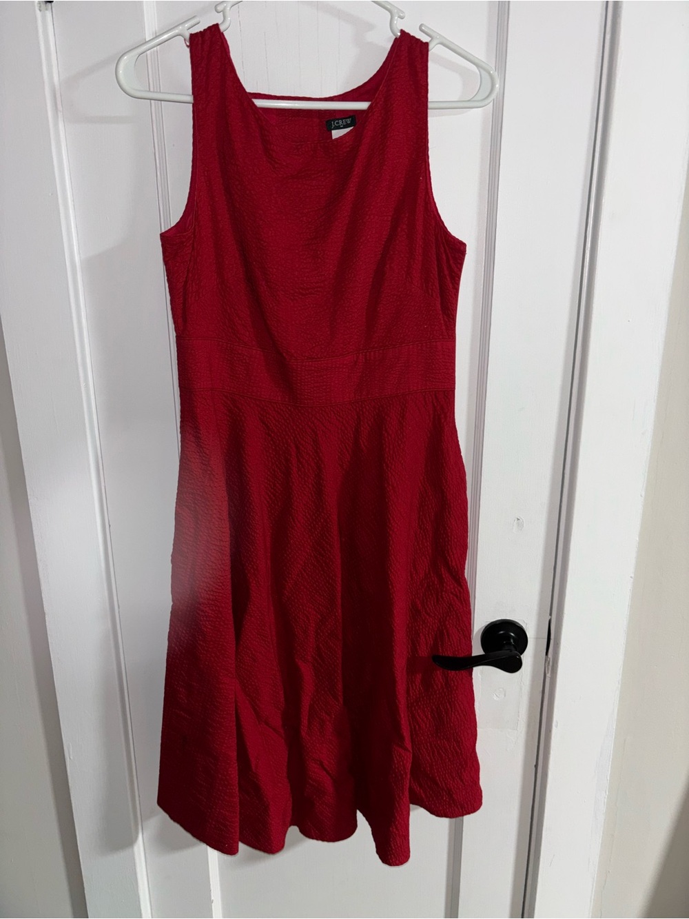 J. Crew Red Sleeveless Textured Fit-and-Flare Dress